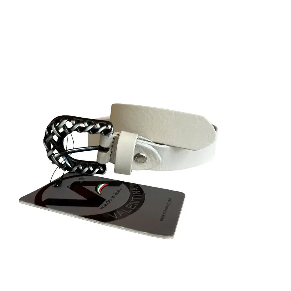 Valentina Italy Ivory Slim Leather Statement Belt L